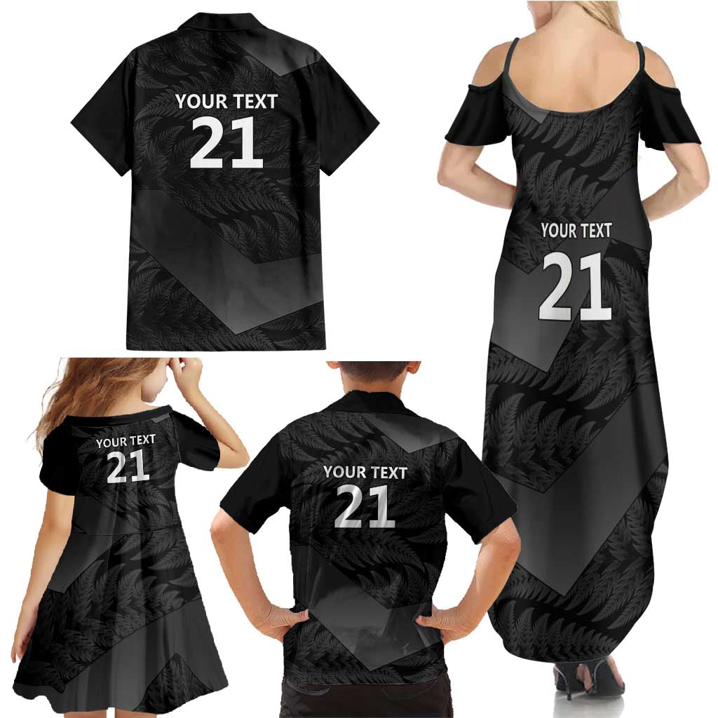 New Zealand Cricket Custom Family Matching Summer Maxi Dress and Hawaiian Shirt Potae Pango Black Fern Pattern LT9 - Polynesian Pride