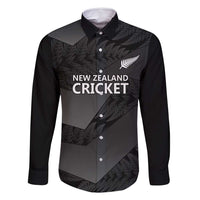 New Zealand Cricket Custom Family Matching Summer Maxi Dress and Hawaiian Shirt Potae Pango Black Fern Pattern LT9 Dad's Shirt - Long Sleeve Black - Polynesian Pride