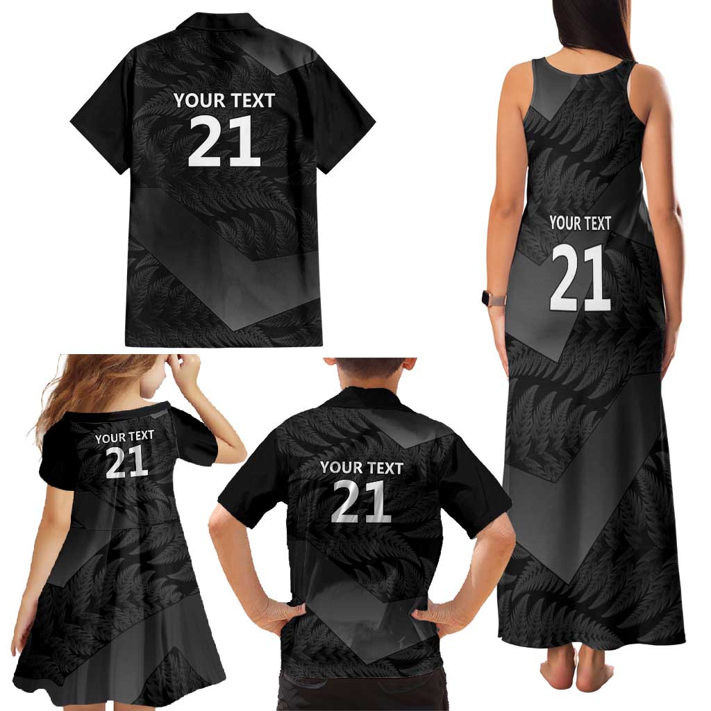 New Zealand Cricket Custom Family Matching Tank Maxi Dress and Hawaiian Shirt Potae Pango Black Fern Pattern LT9 - Polynesian Pride