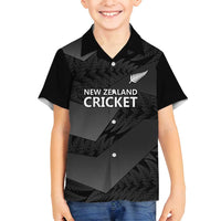 New Zealand Cricket Custom Family Matching Tank Maxi Dress and Hawaiian Shirt Potae Pango Black Fern Pattern LT9 Son's Shirt Black - Polynesian Pride