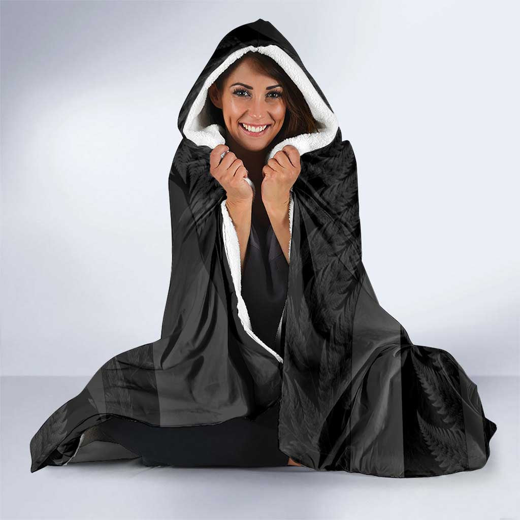 New Zealand Cricket Custom Hooded Blanket Potae Pango Black Fern Pattern