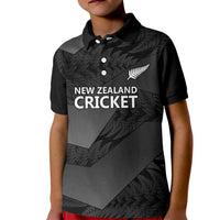 New Zealand Cricket Custom Kid Polo Shirt Potae Pango Black Fern Pattern LT9 Kid Black - Polynesian Pride
