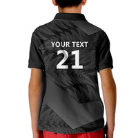 New Zealand Cricket Custom Kid Polo Shirt Potae Pango Black Fern Pattern LT9 - Polynesian Pride