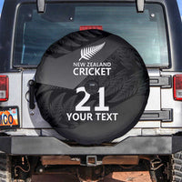 New Zealand Cricket Custom Spare Tire Cover Potae Pango Black Fern Pattern LT9 Black - Polynesian Pride