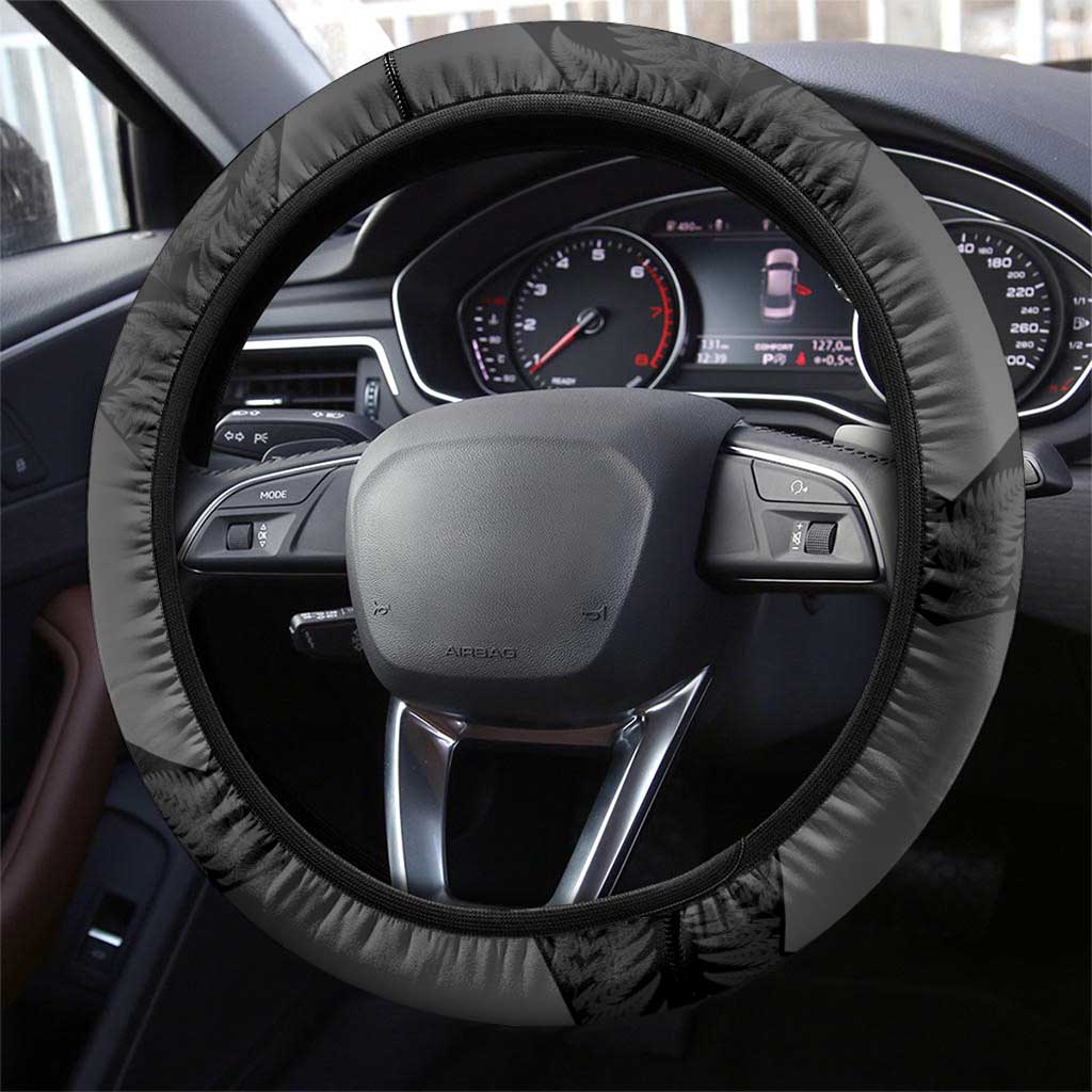 New Zealand Cricket Steering Wheel Cover Potae Pango Black Fern Pattern