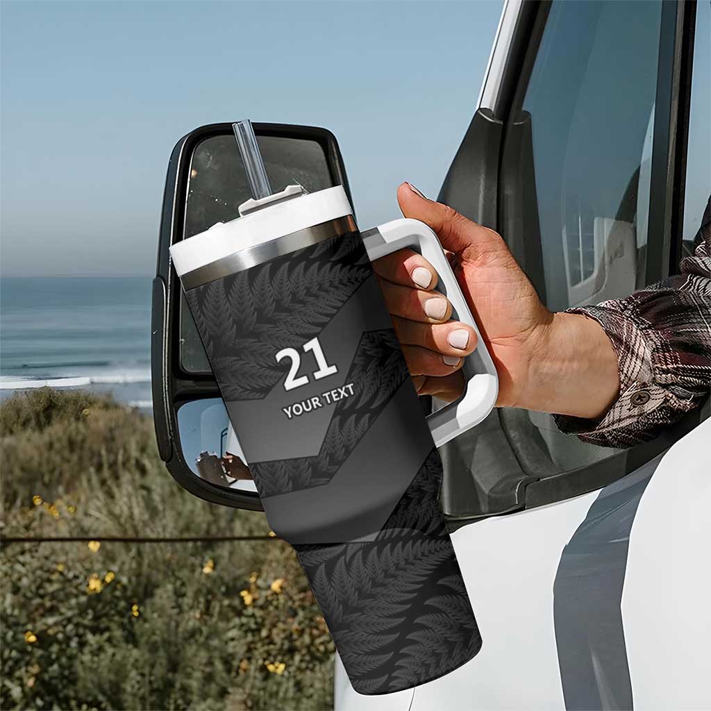 New Zealand Cricket Custom Tumbler With Handle Potae Pango Black Fern Pattern