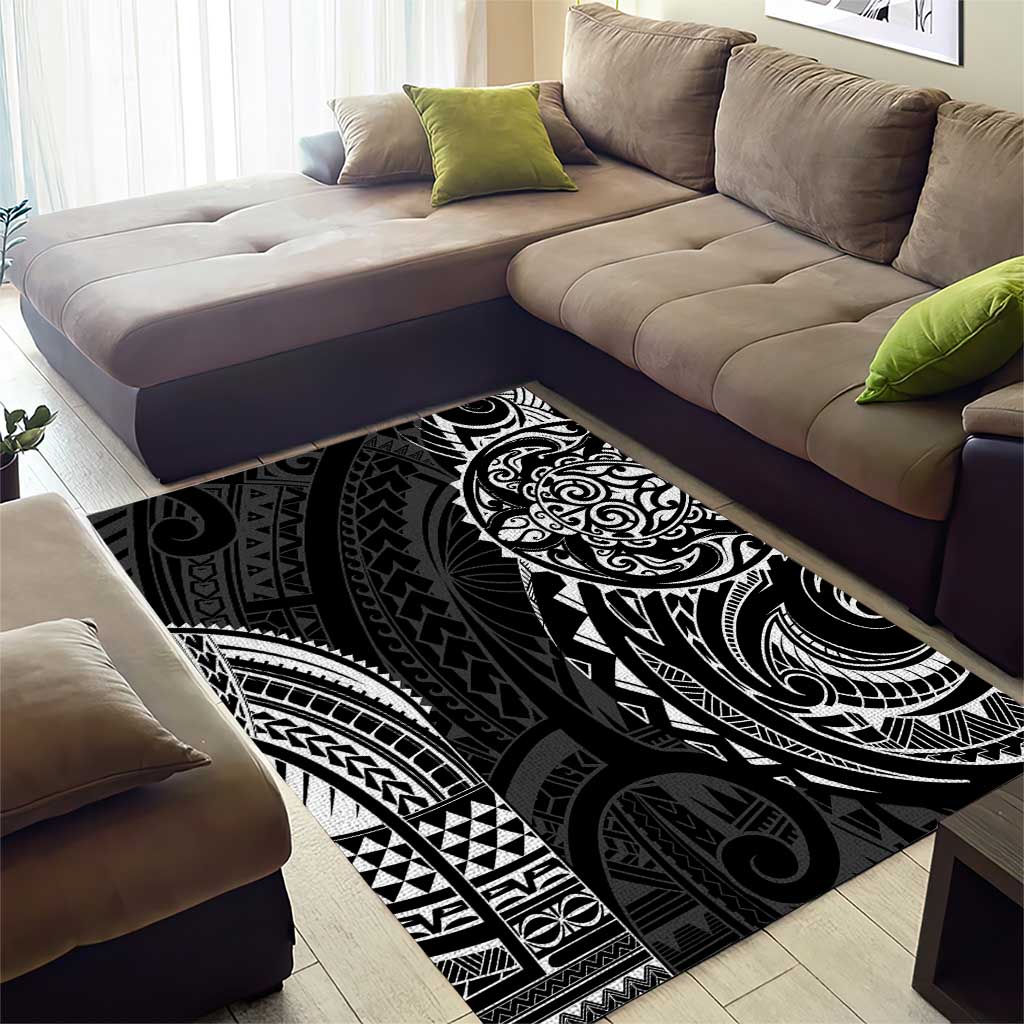 Polynesian Turtle Tribal Tattoo Area Rug Black Style