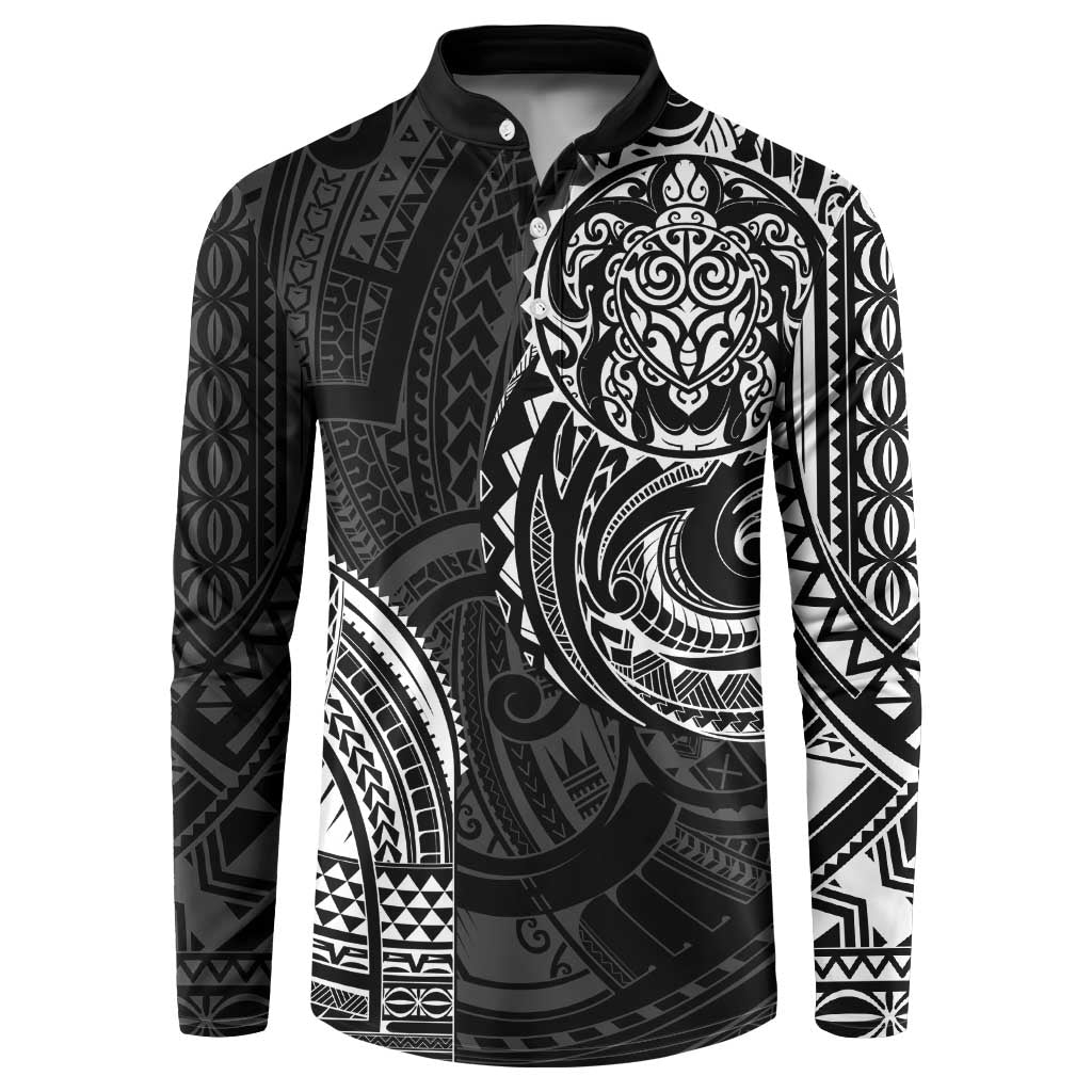 Polynesian Turtle Tribal Tattoo Button Sweatshirt Black Style