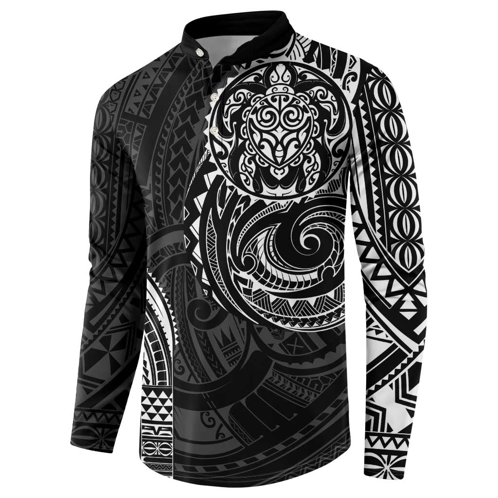 Polynesian Turtle Tribal Tattoo Button Sweatshirt Black Style