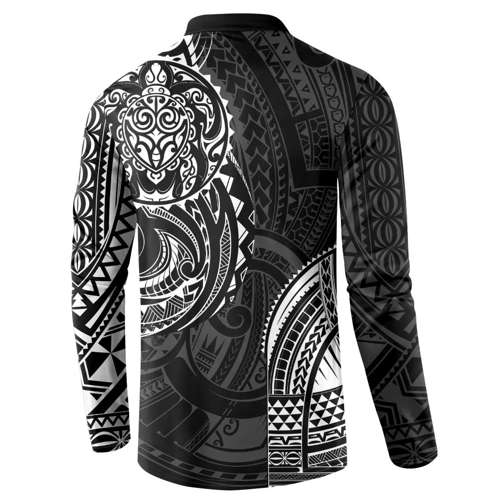 Polynesian Turtle Tribal Tattoo Button Sweatshirt Black Style