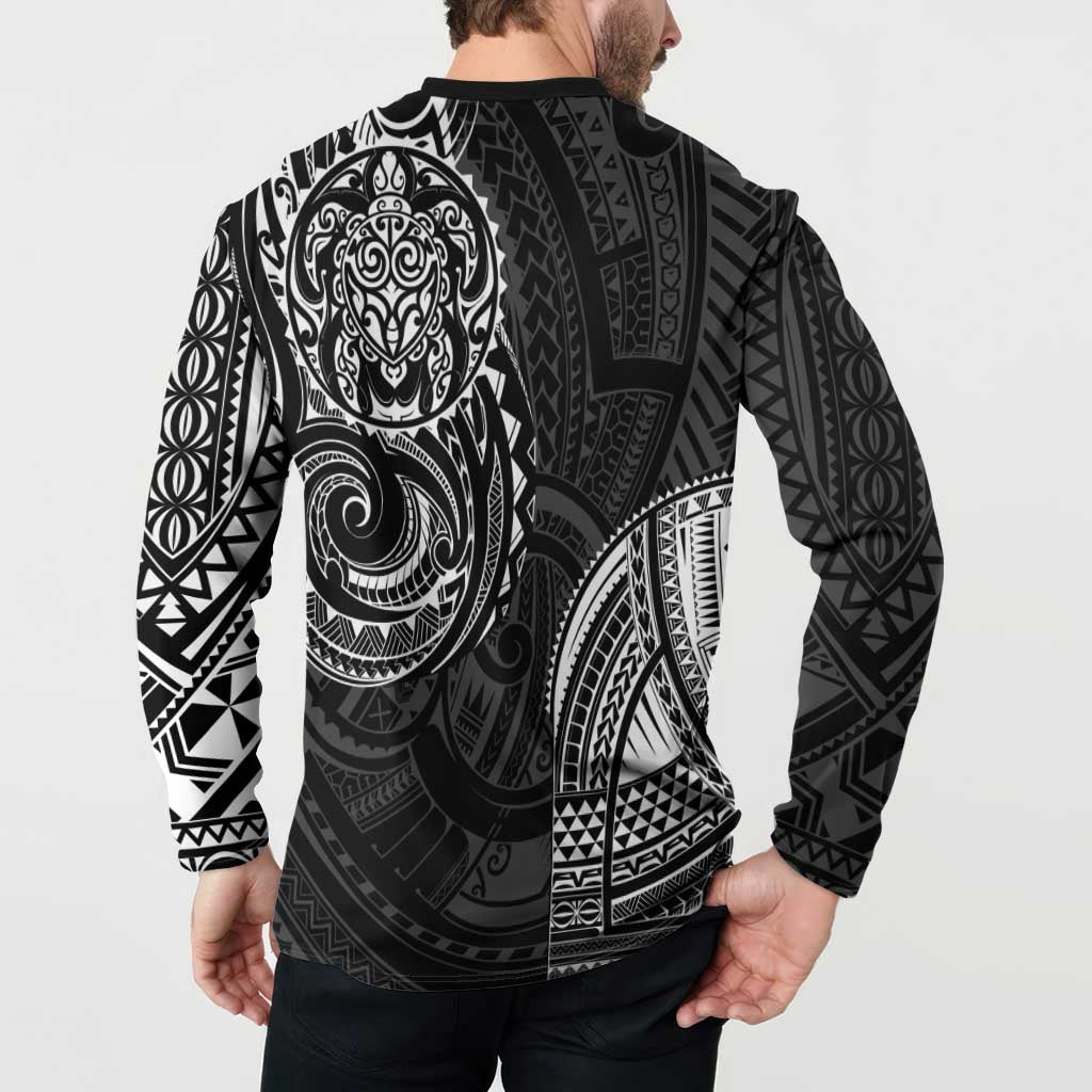 Polynesian Turtle Tribal Tattoo Button Sweatshirt Black Style