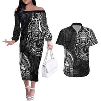 Polynesian Turtle Tribal Tattoo Couples Matching Off The Shoulder Long Sleeve Dress and Hawaiian Shirt Black Style LT9 Black - Polynesian Pride