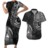Polynesian Turtle Tribal Tattoo Couples Matching Short Sleeve Bodycon Dress and Hawaiian Shirt Black Style LT9 Black - Polynesian Pride