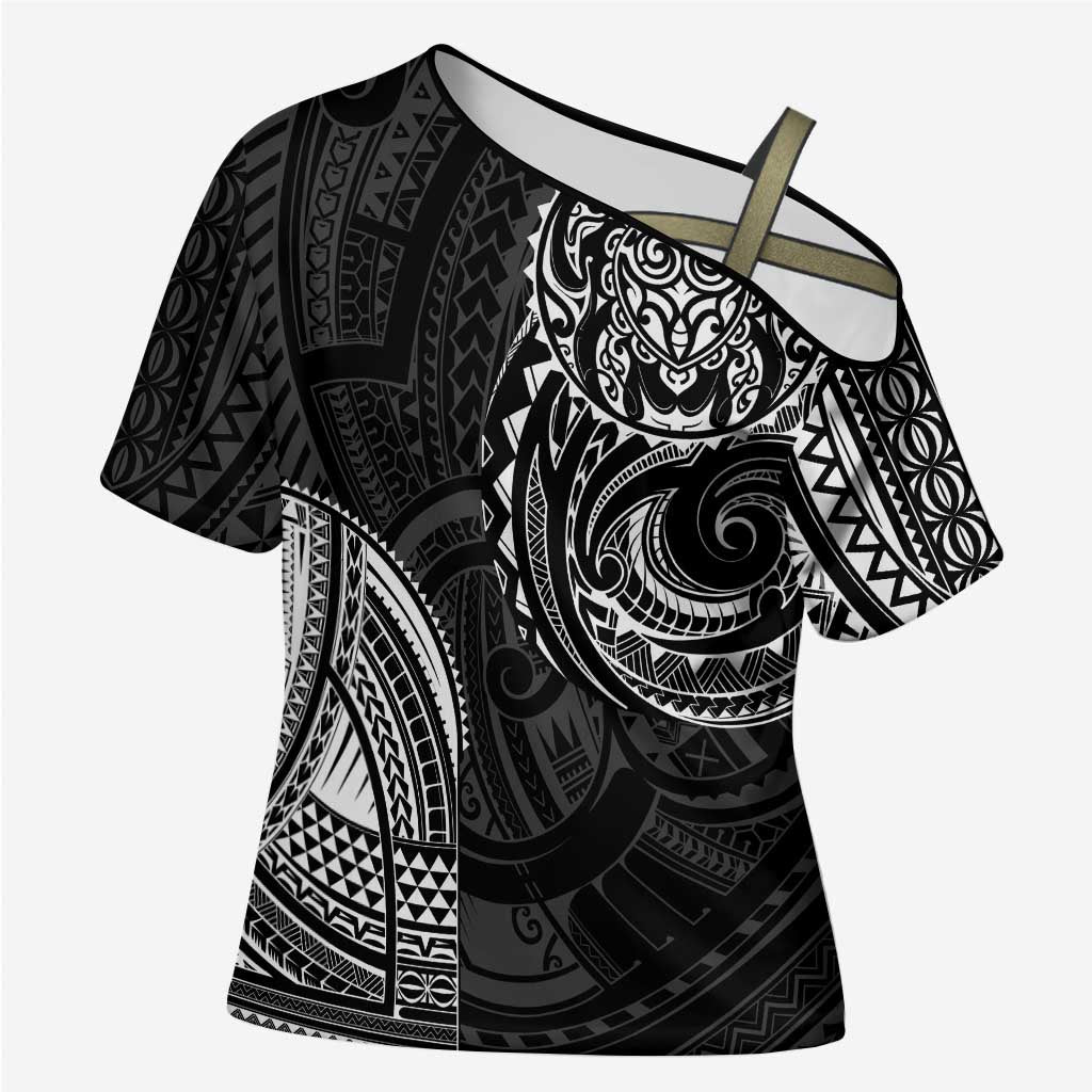 Polynesian Turtle Tribal Tattoo Cross Shoulder Shirt Black Style LT9 Female Black - Polynesian Pride