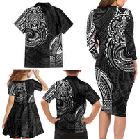 Polynesian Turtle Tribal Tattoo Family Matching Long Sleeve Bodycon Dress and Hawaiian Shirt Black Style LT9 - Polynesian Pride