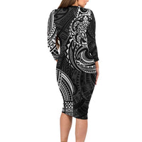 Polynesian Turtle Tribal Tattoo Family Matching Long Sleeve Bodycon Dress and Hawaiian Shirt Black Style LT9 - Polynesian Pride