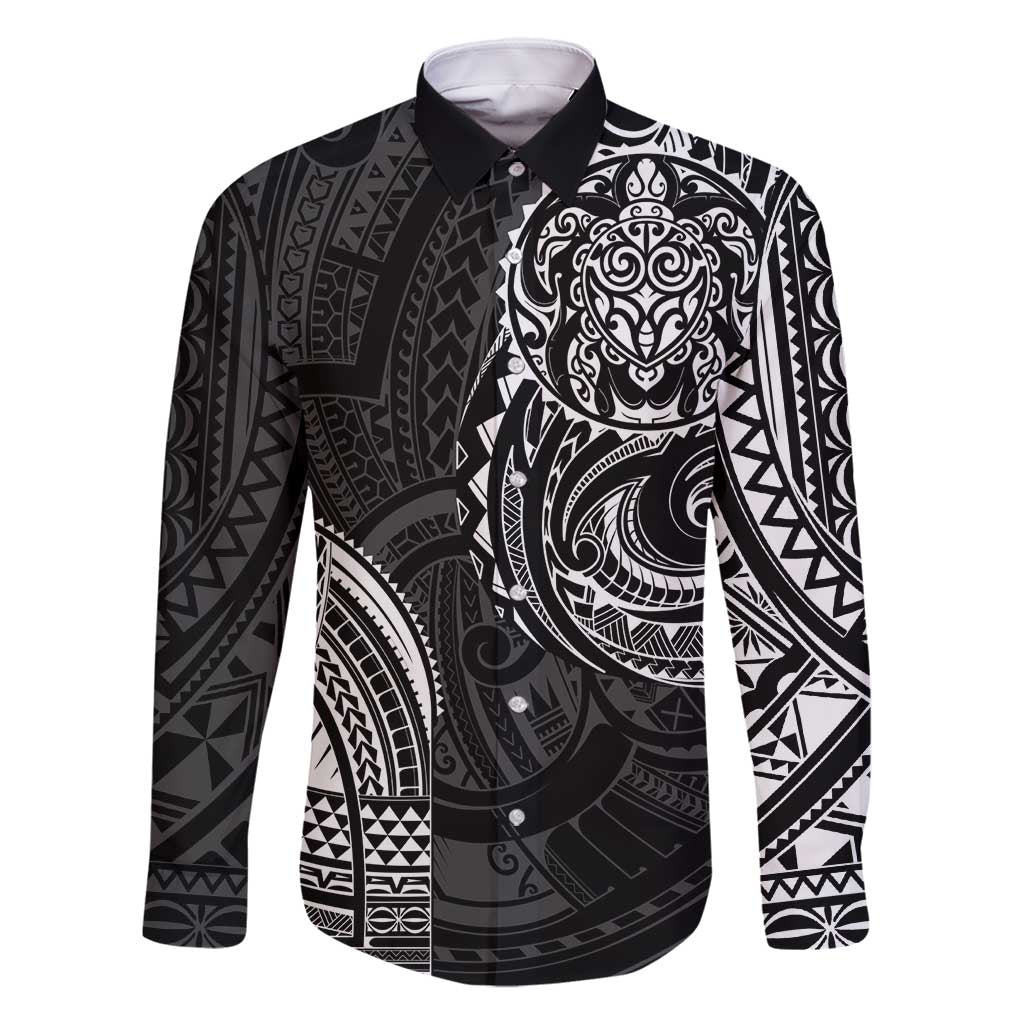 Polynesian Turtle Tribal Tattoo Family Matching Mermaid Dress and Hawaiian Shirt Black Style LT9 Dad's Shirt - Long Sleeve Black - Polynesian Pride