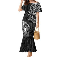 Polynesian Turtle Tribal Tattoo Family Matching Mermaid Dress and Hawaiian Shirt Black Style LT9 Mom's Dress Black - Polynesian Pride