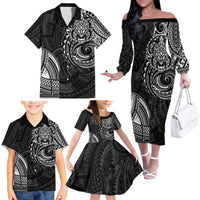 Polynesian Turtle Tribal Tattoo Family Matching Off The Shoulder Long Sleeve Dress and Hawaiian Shirt Black Style LT9 - Polynesian Pride