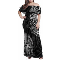 Polynesian Turtle Tribal Tattoo Family Matching Off Shoulder Maxi Dress and Hawaiian Shirt Black Style LT9 Mom's Dress Black - Polynesian Pride