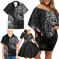 Polynesian Turtle Tribal Tattoo Family Matching Off Shoulder Short Dress and Hawaiian Shirt Black Style LT9 - Polynesian Pride