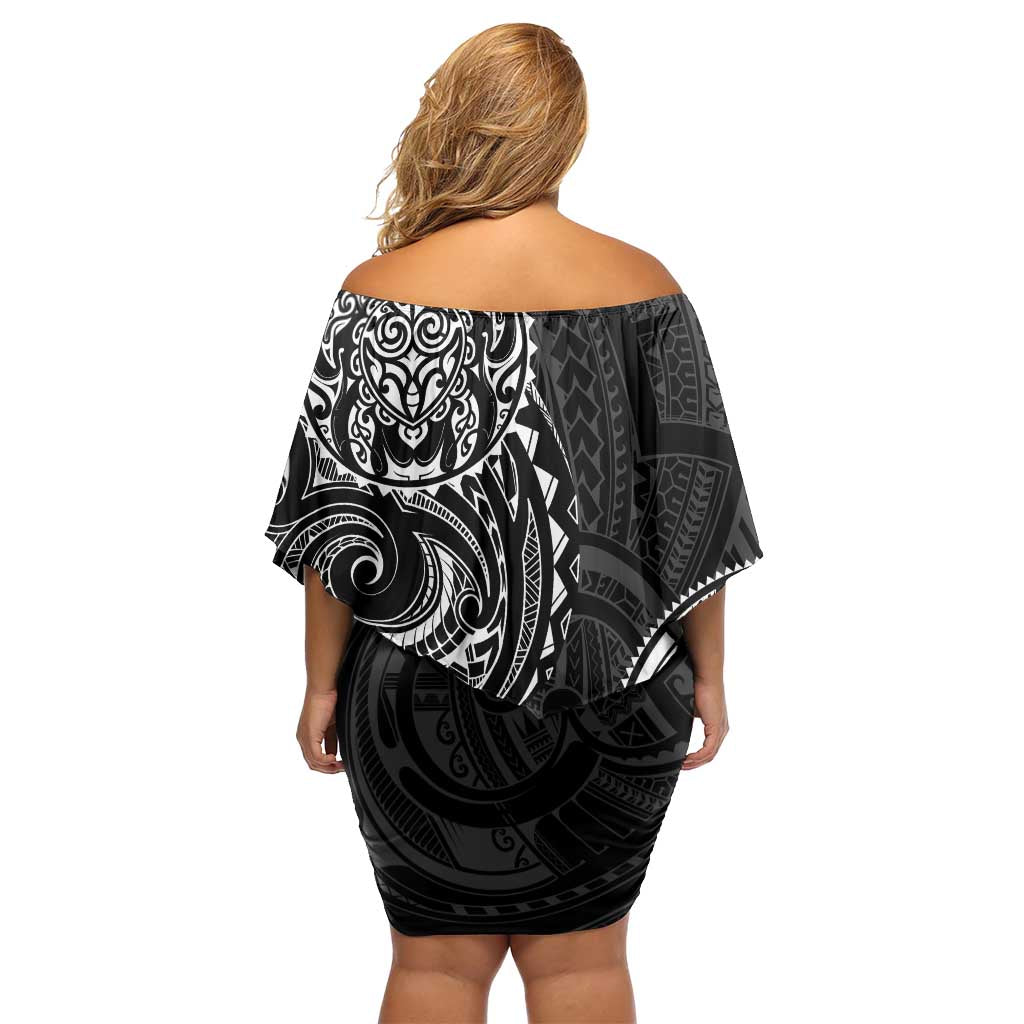 Polynesian Turtle Tribal Tattoo Family Matching Off Shoulder Short Dress and Hawaiian Shirt Black Style LT9 - Polynesian Pride