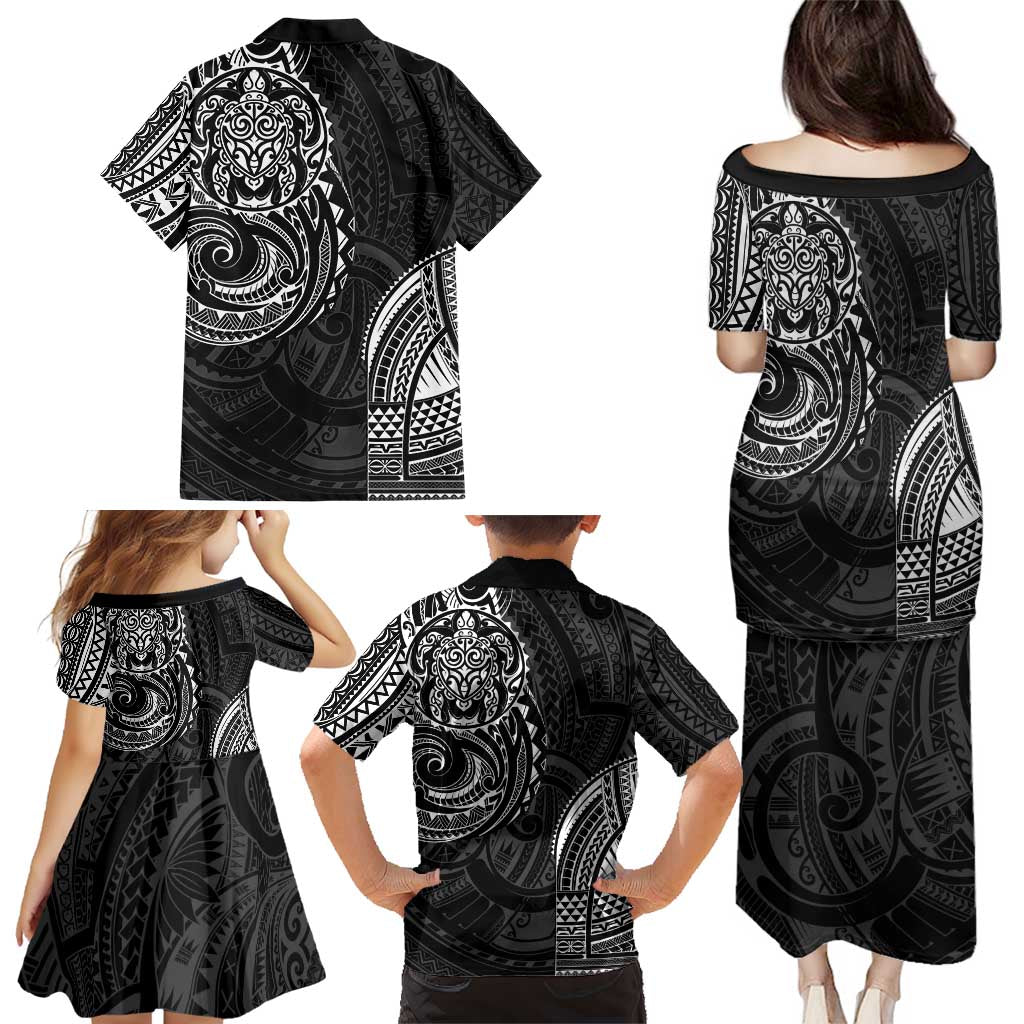 Polynesian Turtle Tribal Tattoo Family Matching Puletasi and Hawaiian Shirt Black Style LT9 - Polynesian Pride