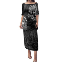 Polynesian Turtle Tribal Tattoo Family Matching Puletasi and Hawaiian Shirt Black Style LT9 Mom's Dress Black - Polynesian Pride