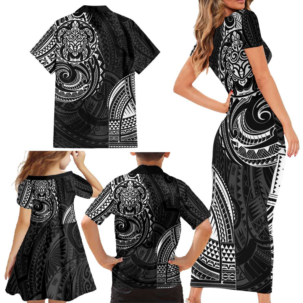 Polynesian Turtle Tribal Tattoo Family Matching Short Sleeve Bodycon Dress and Hawaiian Shirt Black Style LT9 - Polynesian Pride