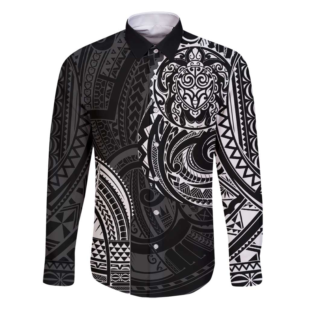 Polynesian Turtle Tribal Tattoo Family Matching Short Sleeve Bodycon Dress and Hawaiian Shirt Black Style LT9 Dad's Shirt - Long Sleeve Black - Polynesian Pride