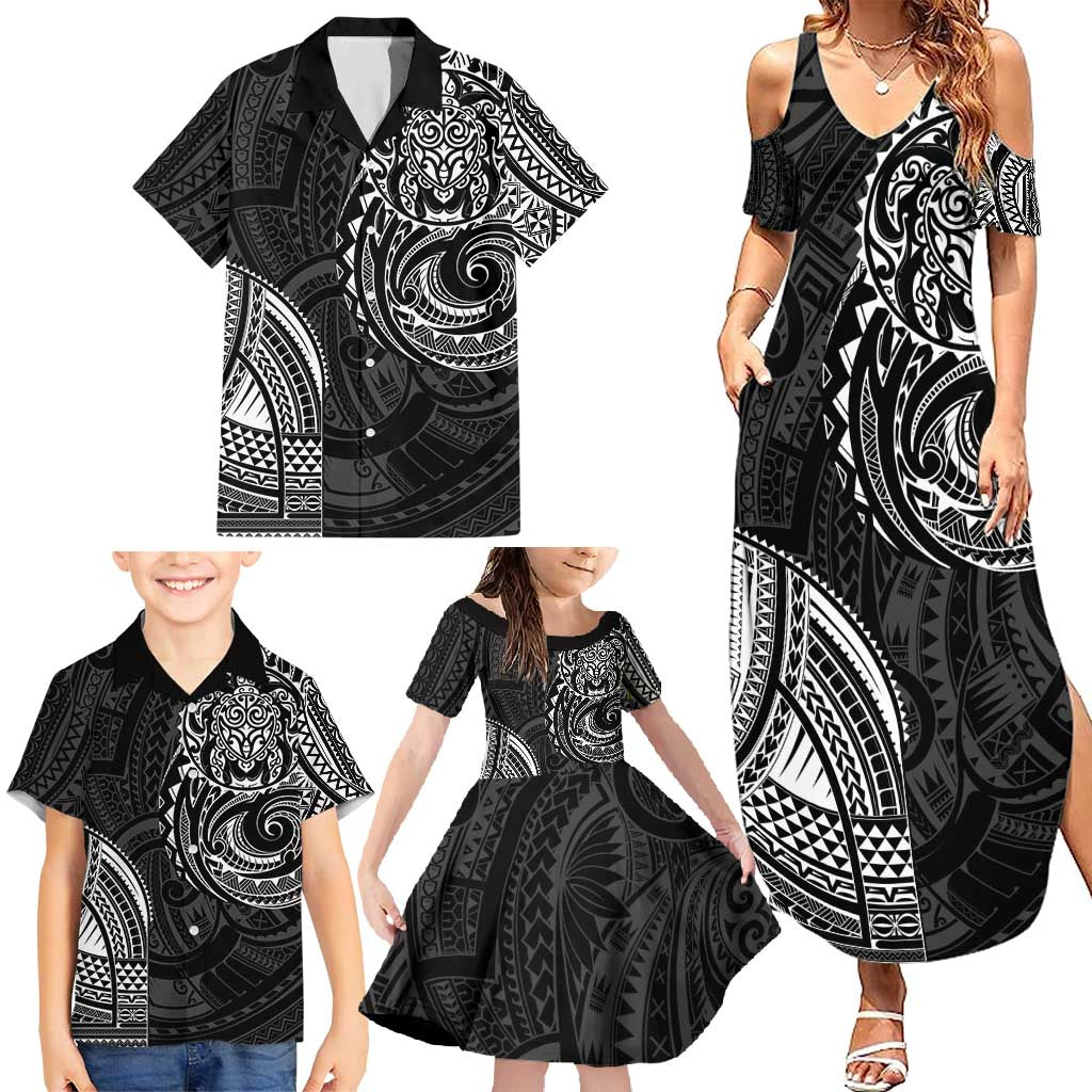 Polynesian Turtle Tribal Tattoo Family Matching Summer Maxi Dress and Hawaiian Shirt Black Style LT9 - Polynesian Pride