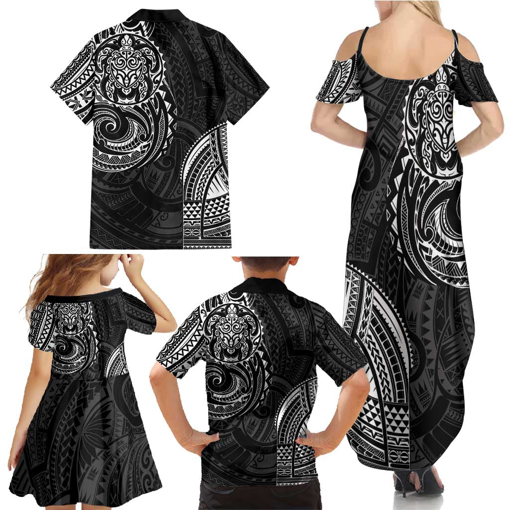 Polynesian Turtle Tribal Tattoo Family Matching Summer Maxi Dress and Hawaiian Shirt Black Style LT9 - Polynesian Pride