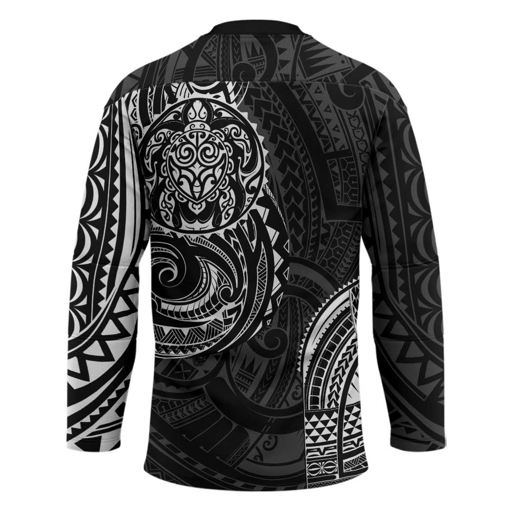 Polynesian Turtle Tribal Tattoo Hockey Jersey Black Style - Polynesian Pride