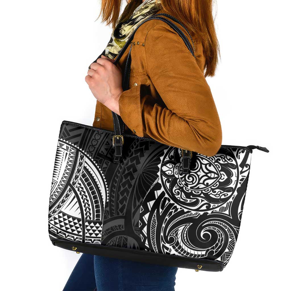 Polynesian Turtle Tribal Tattoo Leather Tote Bag Black Style LT9 Black - Polynesian Pride
