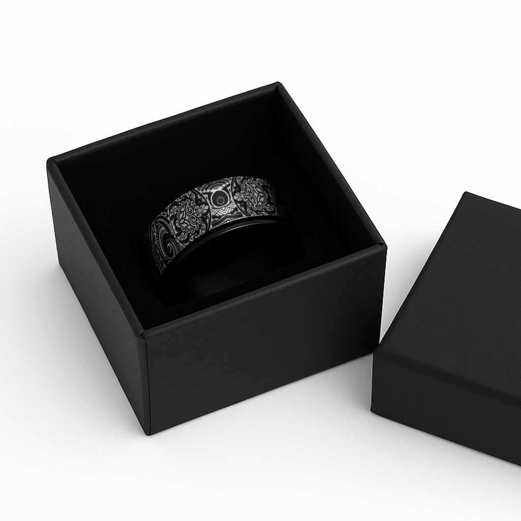 Polynesian Turtle Tribal Tattoo Spinner Ring Black Style - Polynesian Pride