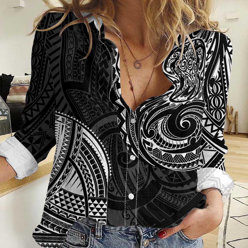 Polynesian Turtle Tribal Tattoo Women Casual Shirt Black Style LT9 Female Black - Polynesian Pride