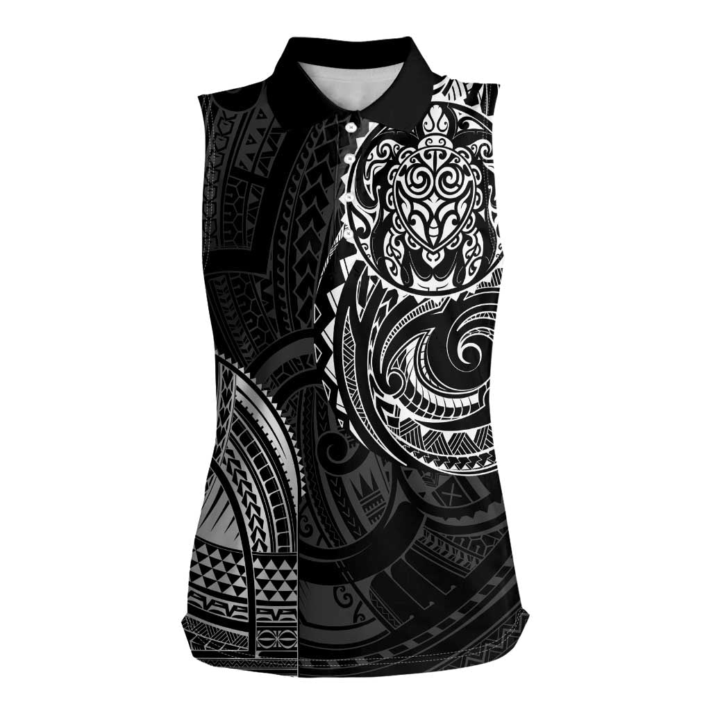 Polynesian Turtle Tribal Tattoo Women Sleeveless Polo Shirt Black Style LT9 Female Black - Polynesian Pride