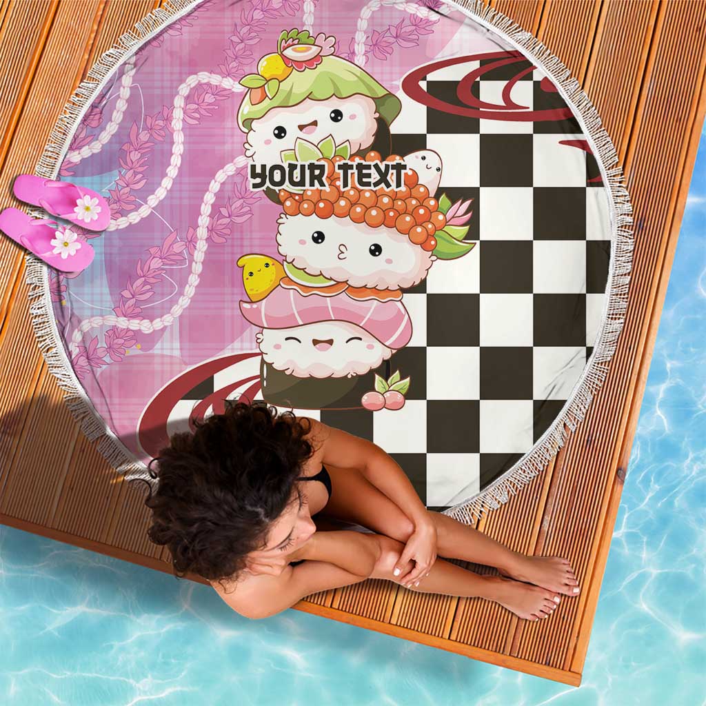 Personalized Japanese Kawaii Sushi Roll Beach Blanket Wagara Palaka Pattern