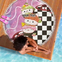 Personalized Japanese Kawaii Sushi Roll Beach Blanket Wagara Palaka Pattern