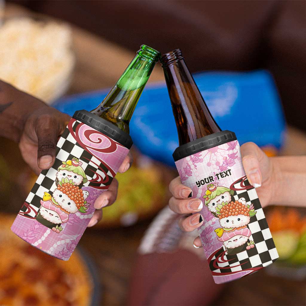 Personalized Japanese Kawaii Sushi Roll 4 in 1 Can Cooler Tumbler Wagara Palaka Pattern