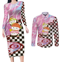Personalized Japanese Kawaii Sushi Roll Couples Matching Long Sleeve Bodycon Dress and Long Sleeve Button Shirt Wagara Palaka Pattern