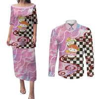 Personalized Japanese Kawaii Sushi Roll Couples Matching Puletasi and Long Sleeve Button Shirt Wagara Palaka Pattern