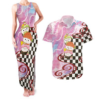 Personalized Japanese Kawaii Sushi Roll Couples Matching Tank Maxi Dress and Hawaiian Shirt Wagara Palaka Pattern LT9 Pink - Polynesian Pride