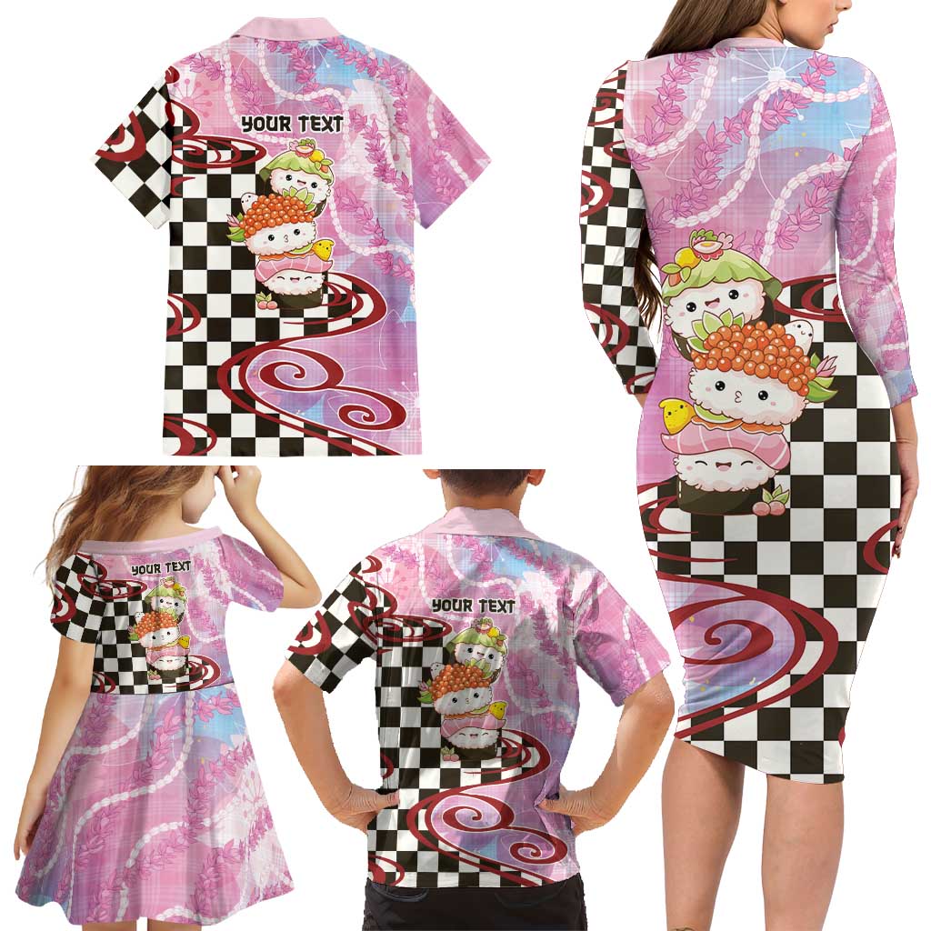 Personalized Japanese Kawaii Sushi Roll Family Matching Long Sleeve Bodycon Dress and Hawaiian Shirt Wagara Palaka Pattern LT9 - Polynesian Pride