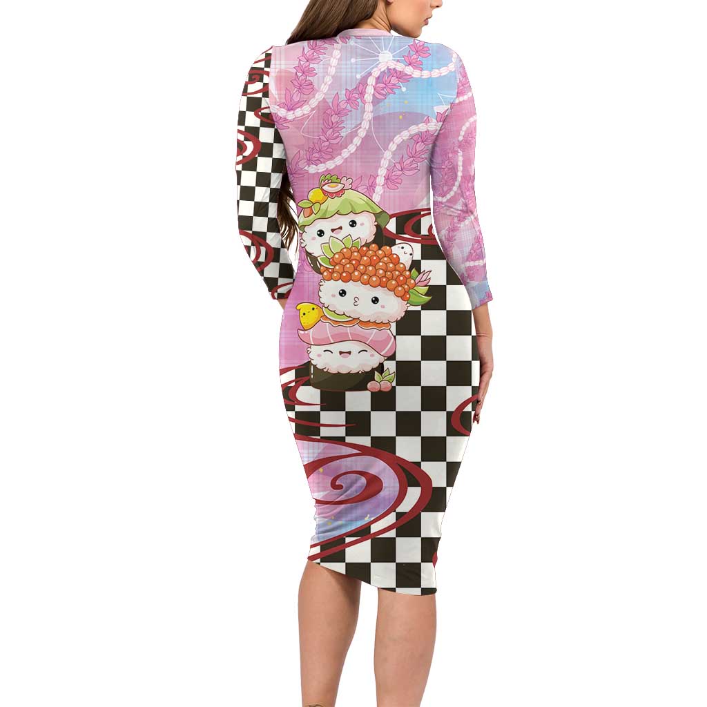 Personalized Japanese Kawaii Sushi Roll Family Matching Long Sleeve Bodycon Dress and Hawaiian Shirt Wagara Palaka Pattern LT9 - Polynesian Pride