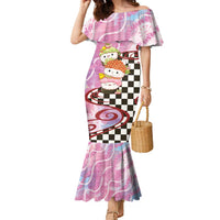 Personalized Japanese Kawaii Sushi Roll Family Matching Mermaid Dress and Hawaiian Shirt Wagara Palaka Pattern LT9 Mom's Dress Pink - Polynesian Pride