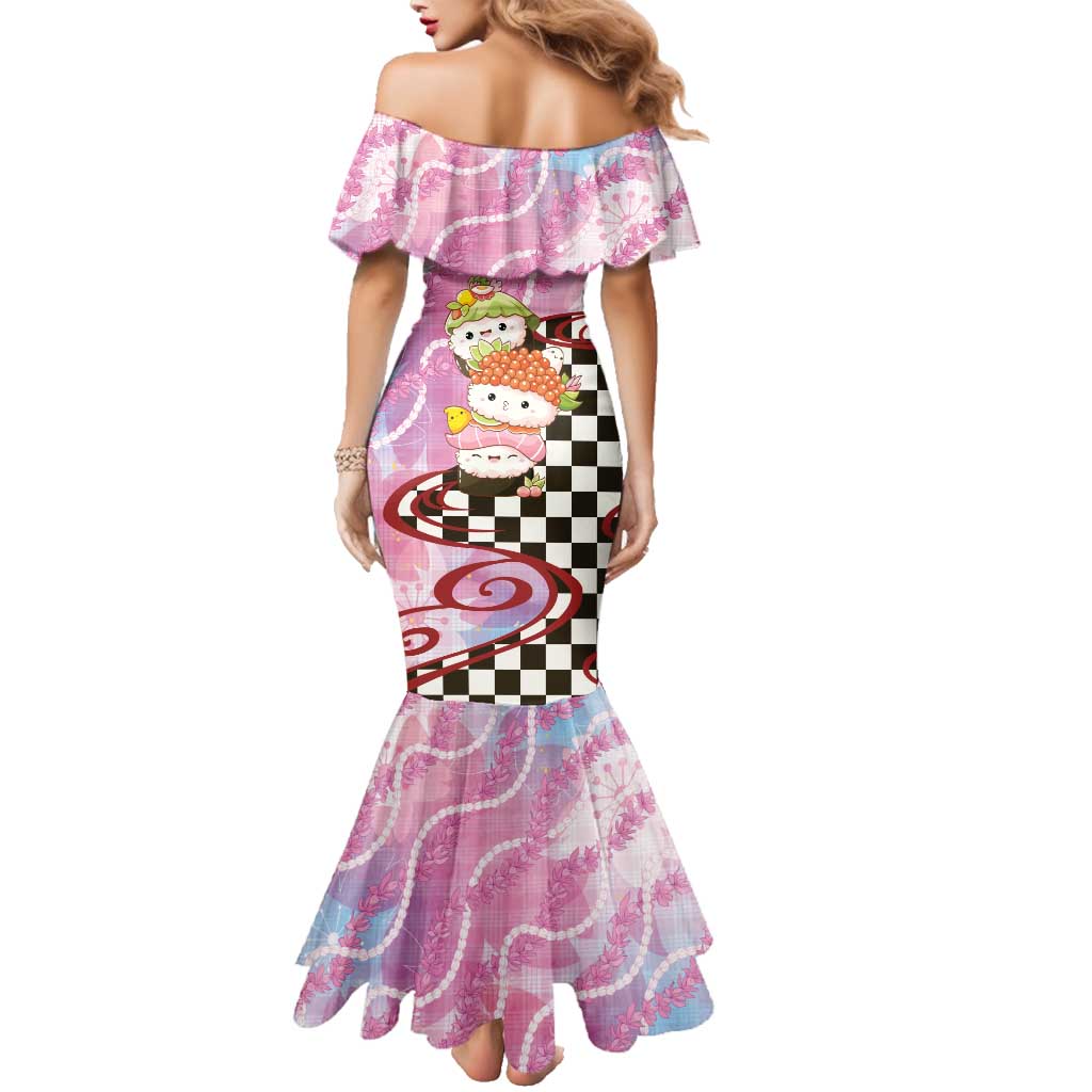 Personalized Japanese Kawaii Sushi Roll Family Matching Mermaid Dress and Hawaiian Shirt Wagara Palaka Pattern LT9 - Polynesian Pride
