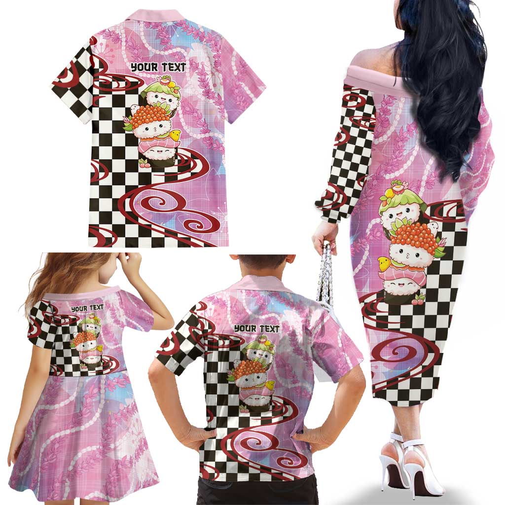 Personalized Japanese Kawaii Sushi Roll Family Matching Off The Shoulder Long Sleeve Dress and Hawaiian Shirt Wagara Palaka Pattern LT9 - Polynesian Pride