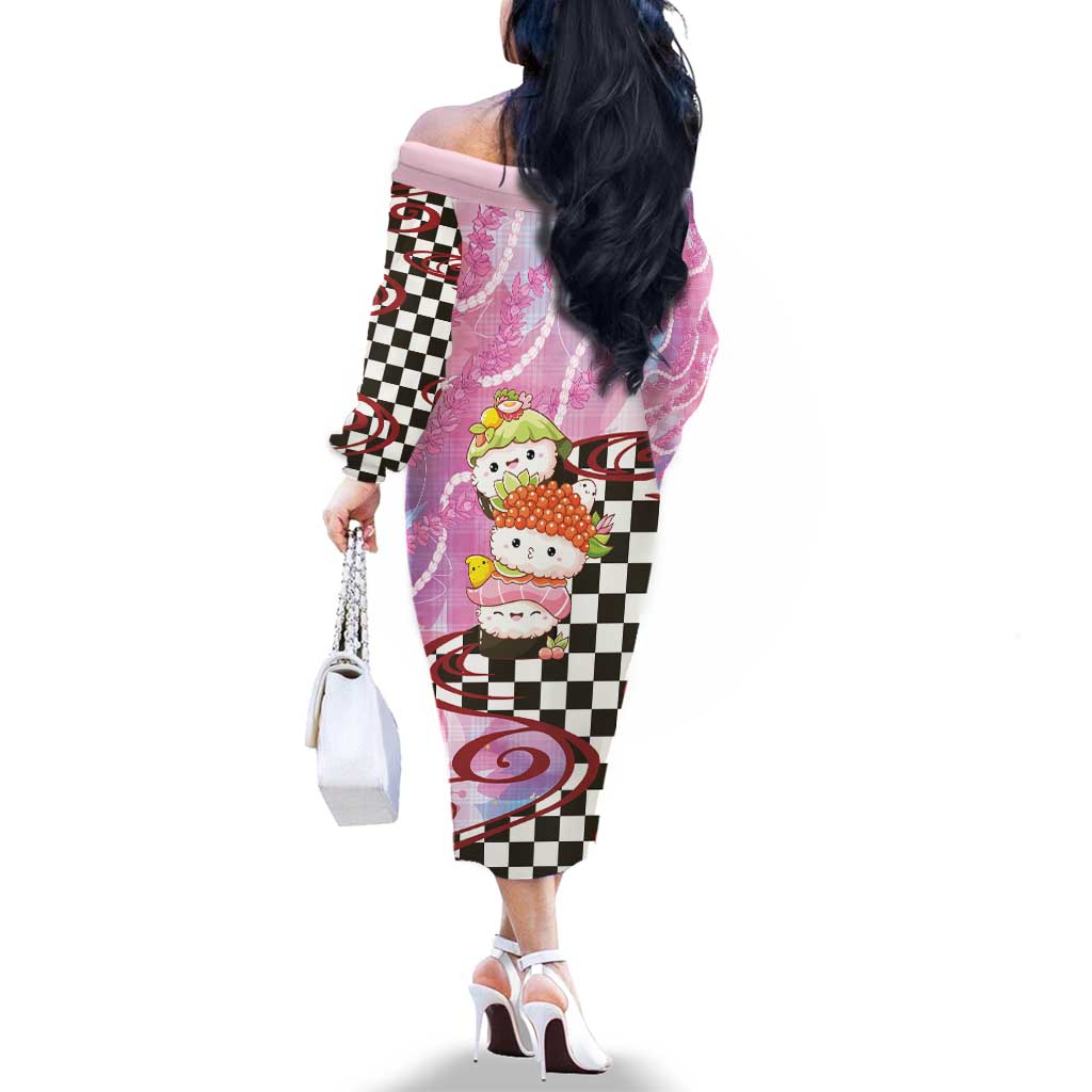 Personalized Japanese Kawaii Sushi Roll Family Matching Off The Shoulder Long Sleeve Dress and Hawaiian Shirt Wagara Palaka Pattern LT9 - Polynesian Pride