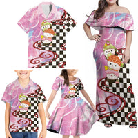 Personalized Japanese Kawaii Sushi Roll Family Matching Off Shoulder Maxi Dress and Hawaiian Shirt Wagara Palaka Pattern LT9 - Polynesian Pride